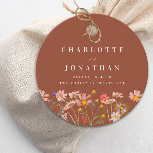 Étiquettes Cadeau Boho Fleur Sauvage Orange Brûlé Mariage Remercieme