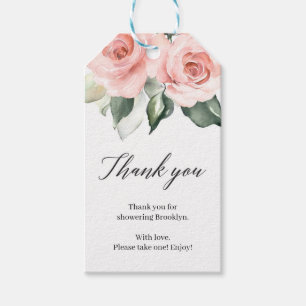 Étiquettes-cadeau Boho fleuri rose verdoyant merci pour la douche