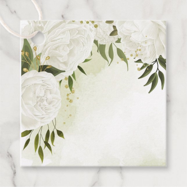 Étiquettes Cadeau Boho fleurs blanches vert feuille botanique (Devant)