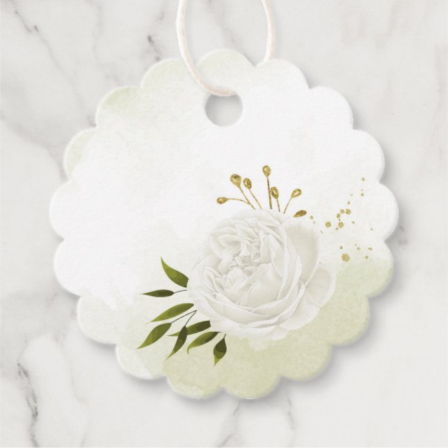 Étiquettes Cadeau Boho fleurs blanches vert feuille botanique (Devant)