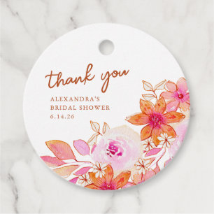 Étiquettes Cadeau Boho Fleurs Rose Orange Douche Merci