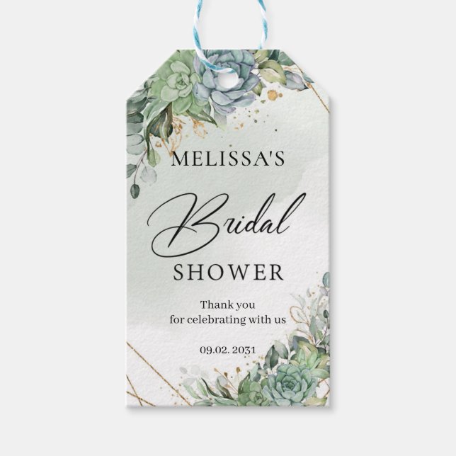 Étiquettes-cadeau Boho fleurs succulentes verdure Fête des mariées o (Devant)