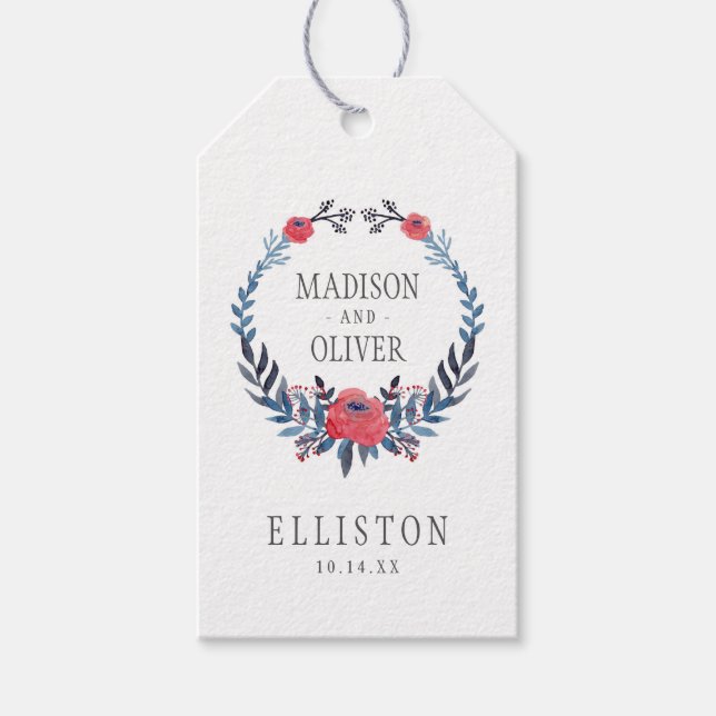 Étiquettes-cadeau Boho Floral Aquarelle Roses rouges | MARIAGE (Devant)