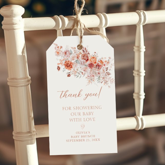 Étiquettes-cadeau Boho Floral Baby Brunch Merci (Créateur téléchargé)