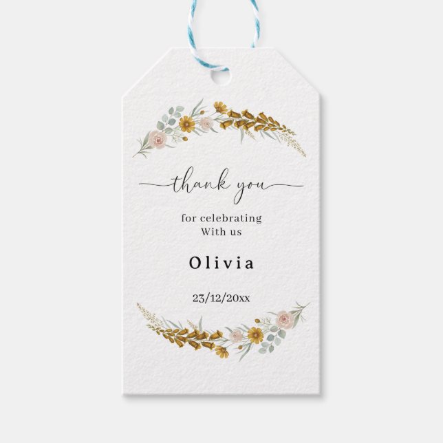 Étiquettes-cadeau  boho floral Baby Shower yellow wildflower (Devant)