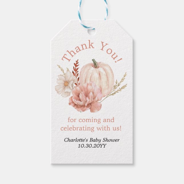 Étiquettes-cadeau Boho Floral Citrouille Merci Favoriser les étiquet (Devant)