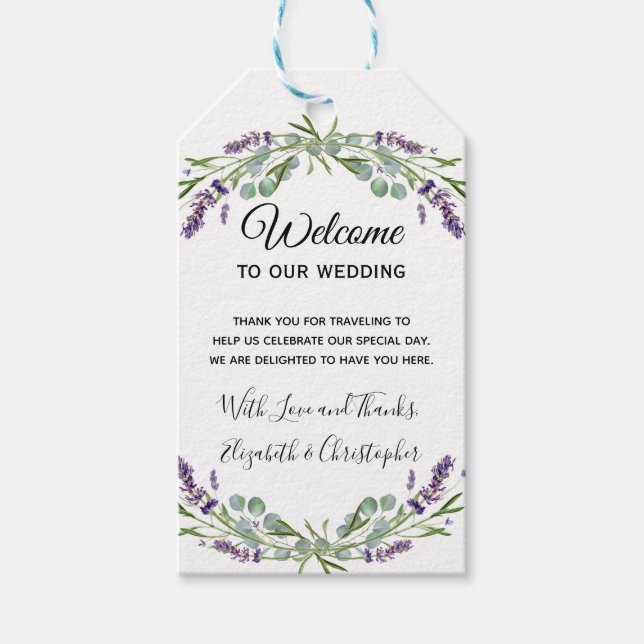 Étiquettes-cadeau Boho Floral Lavender Eucalyptus Mariage Bienvenue (Devant)