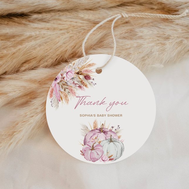Étiquettes Cadeau Boho Floral Petit Baby shower Citrouille rose (Créateur téléchargé)