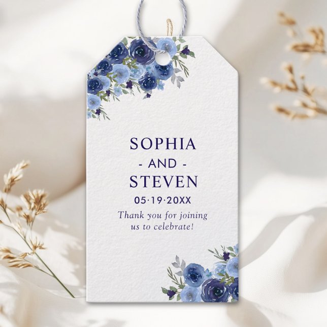 Étiquettes-cadeau Boho Floral Wedding – Navy Blue Flowers (Créateur téléchargé)