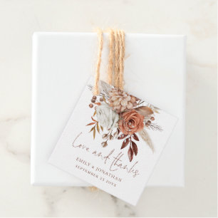 Étiquettes Cadeau Boho Florals Love Thanks Brown Text Mariage