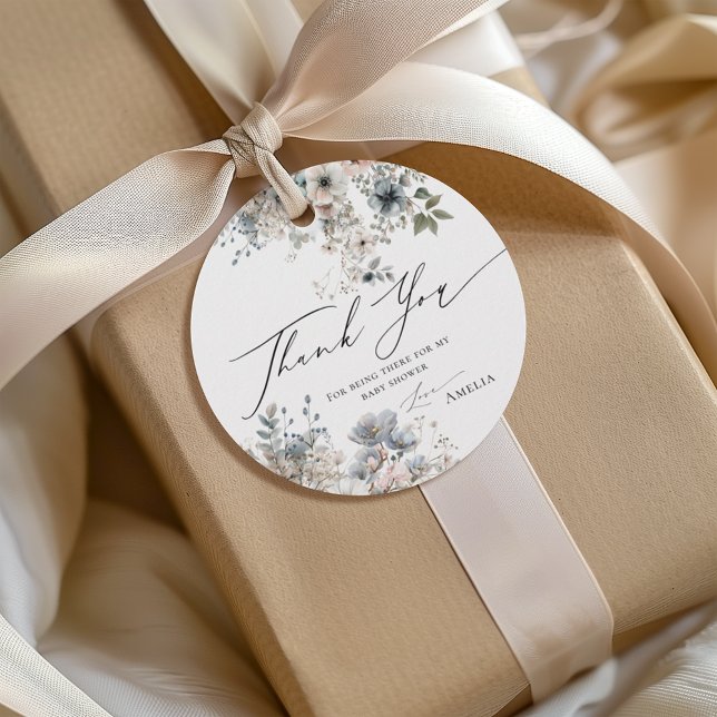 Étiquettes Cadeau Boho Flower élégant Baby shower moderne Merci (Créateur téléchargé)
