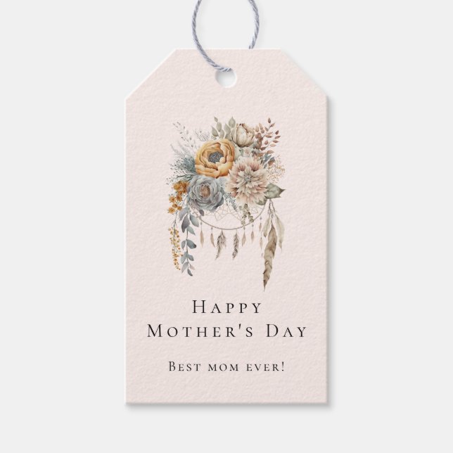 Étiquettes-cadeau Boho Flowers and Dreamcatcher - Fête des mères (Devant)