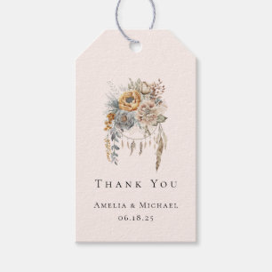 Étiquettes-cadeau Boho Flowers and Dreamcatcher - Merci Mariage