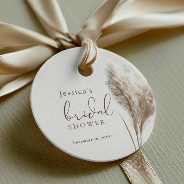 Étiquettes Cadeau Boho Fluffy Pampas Grass Fête de Mariage (Créateur téléchargé)