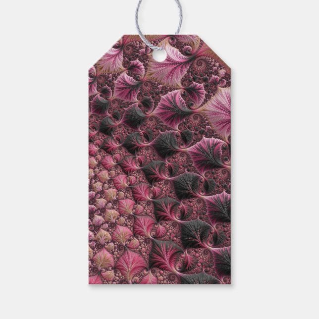 Étiquettes-cadeau Boho Funky Eclectique Rose Noir Abstrait Fractal (Devant)