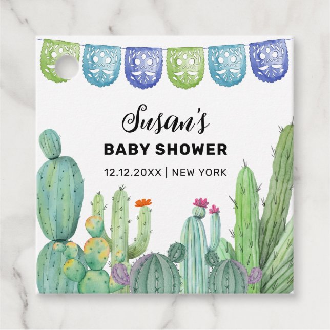 Étiquettes Cadeau Boho Green Taco Fiesta Cactus Baby shower (Devant)