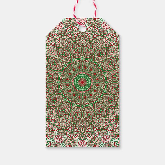 Étiquettes-cadeau Boho Hippie Funky Trippy Ornate Noël Mandala (Devant)