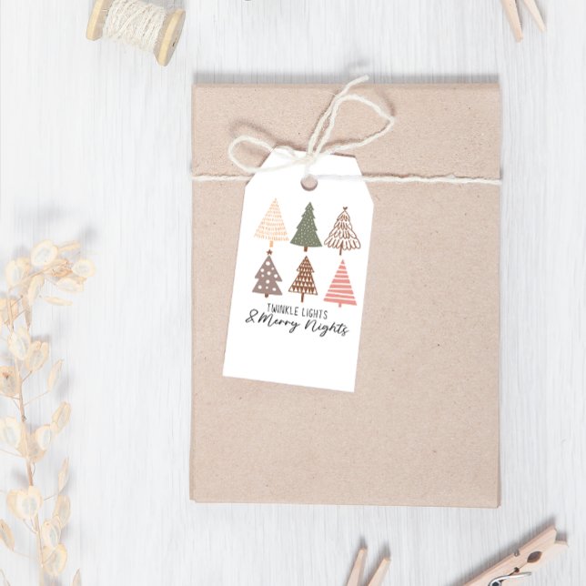 Étiquettes-cadeau Boho hiver Joyeuses nuits Arbres Noël (Créateur téléchargé)