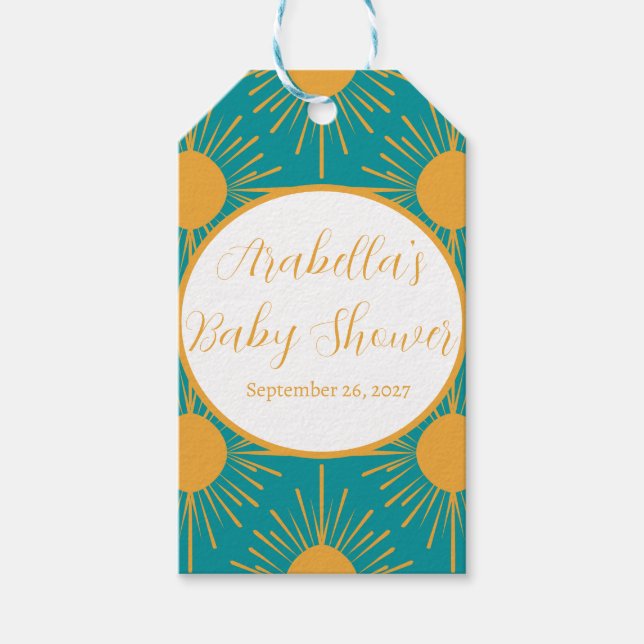 Étiquettes-cadeau Boho Little Ray of Sun Baby shower Turquoise (Devant)