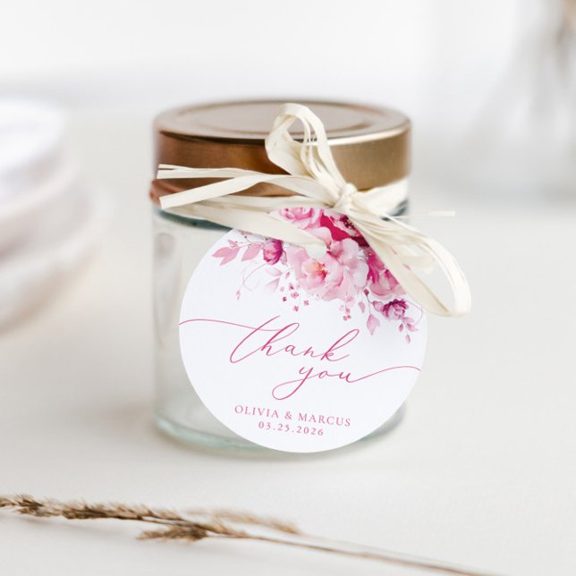 Étiquettes Cadeau Boho Magenta Hot rose Mariage Merci (Front)