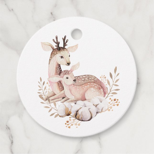 Étiquettes Cadeau Boho maman et bébé cerf Baby shower Merci (Devant)