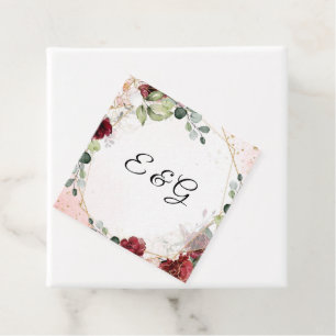 Étiquettes Cadeau Boho mariage à cadre fleuri bordeaux luxuriant