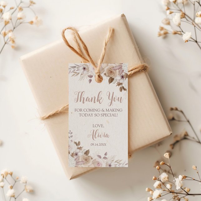 Étiquettes-cadeau Boho Marron Beige Floral Anniversaire (Créateur téléchargé)
