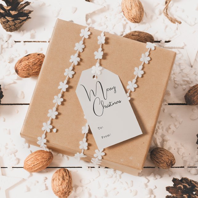 Étiquettes-cadeau Boho moderne Beige Joyeux Noël à et de (Créateur téléchargé)