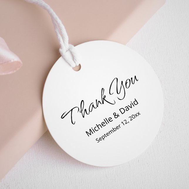 Étiquettes Cadeau Boho moderne Mariage de script simple Merci (Créateur téléchargé)