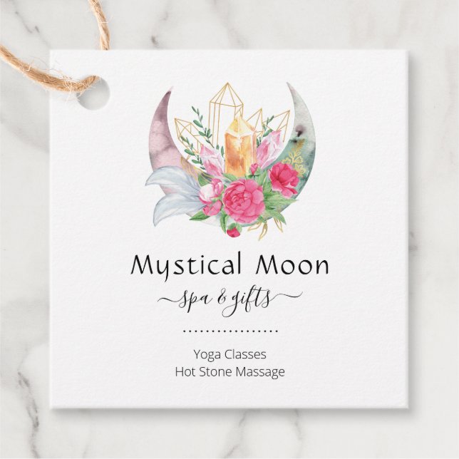 Étiquettes Cadeau Boho Moon Crystals Plumes Fleurs Carte de visite (Devant)