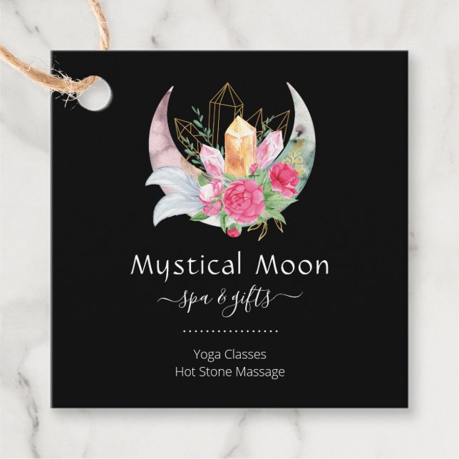 Étiquettes Cadeau Boho Moon Crystals Plumes Fleurs Carte de visite (Devant)