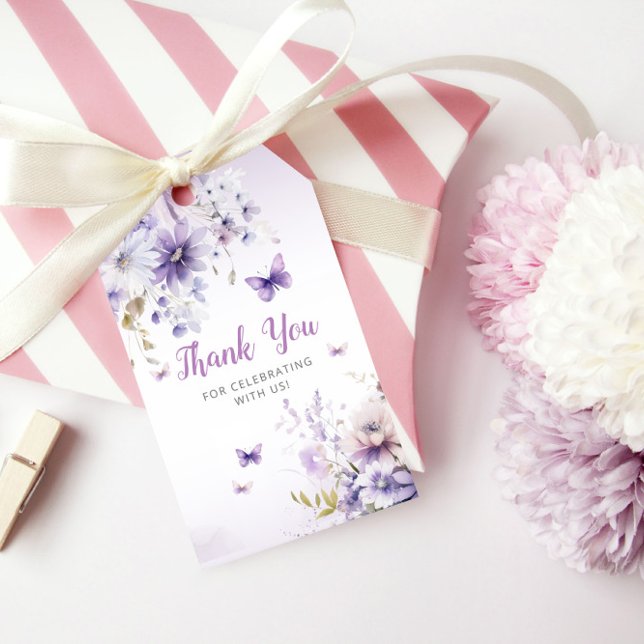 Étiquettes-cadeau Boho mou violet papillon floral Baby shower fille (Créateur téléchargé)