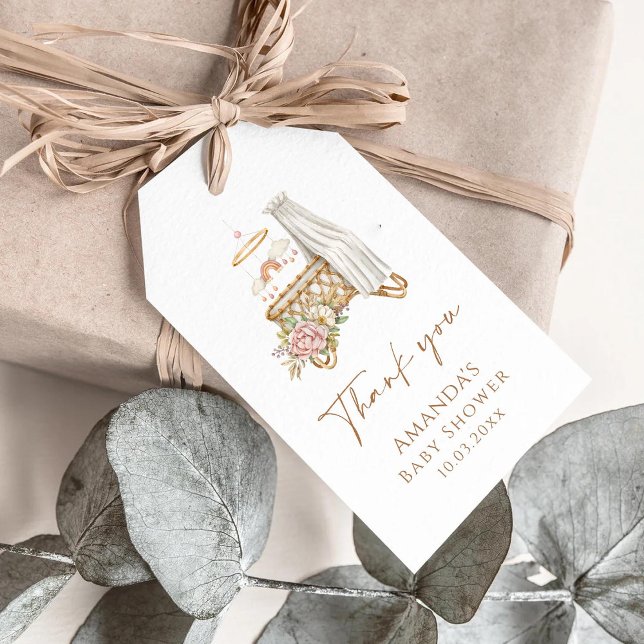 Étiquettes-cadeau Boho Nursery Floral Crib Baby shower Bassinet (Créateur téléchargé)