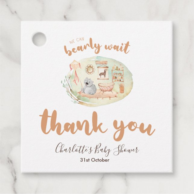 Étiquettes Cadeau Boho Nursery Nous Pouvons Bearly Wait Baby shower (Devant)