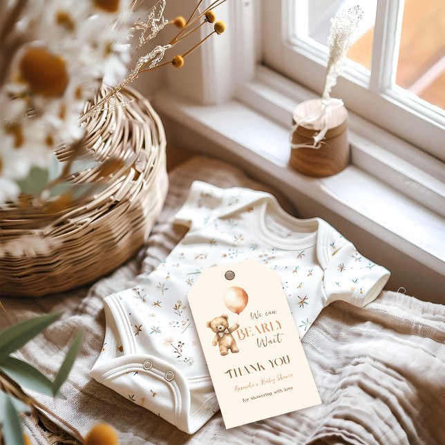Étiquettes-cadeau Boho On peut Bearly Wait Beige Bear Baby shower (Créateur téléchargé)