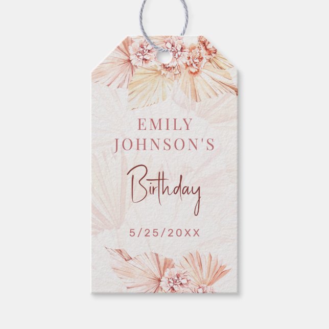 Étiquettes-cadeau Boho Pampas Grass Bohême Blush Anniversaire (Devant)