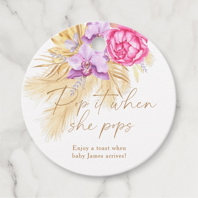 Étiquettes Cadeau Boho pampas herbe - Baby shower Pop it (Devant)