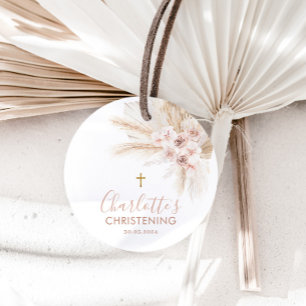 Étiquettes Cadeau Boho Pampas Rose Girl Floral Baptism Christening