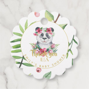 Étiquettes Cadeau Boho Panda Ours Fleurs roses Baby shower Merci