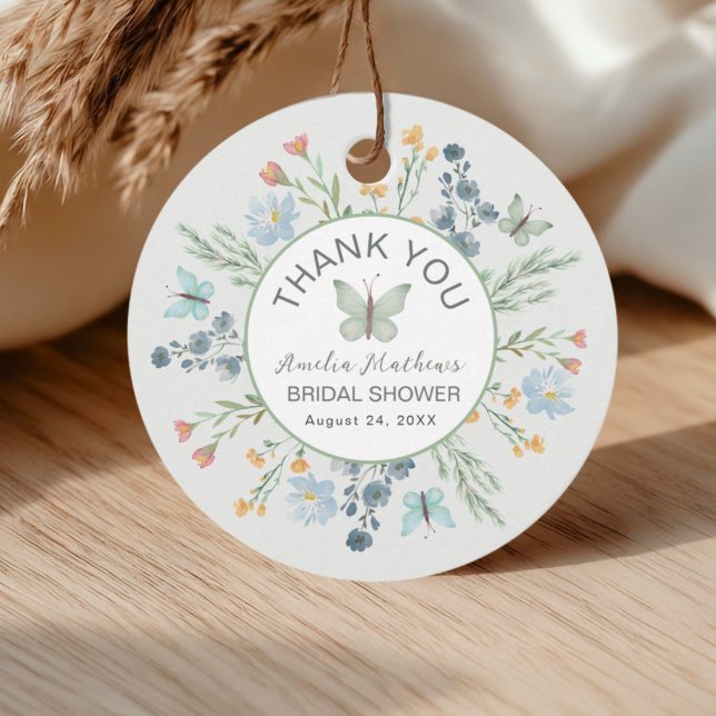 Étiquettes Cadeau Boho Papillon Vert & Fête de Mariage Florale (Créateur téléchargé)