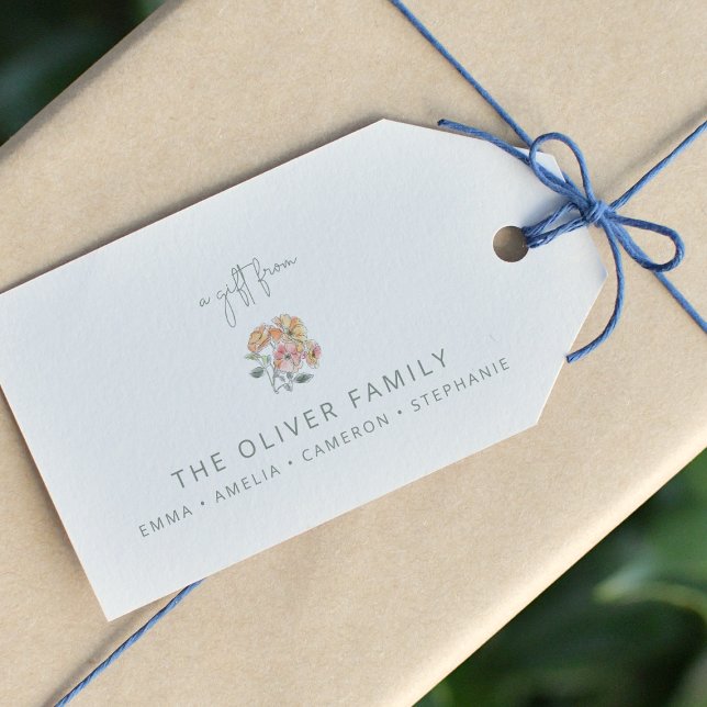 Étiquettes-cadeau Boho Pastel Peach Aquarelle Floral Nom De  (Créateur téléchargé)