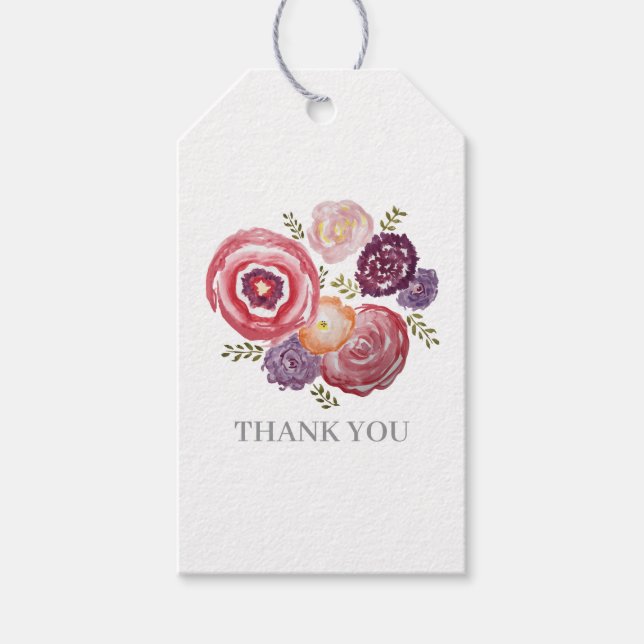 Étiquettes-cadeau Boho peinture de jardin de fleurs Merci (Devant)