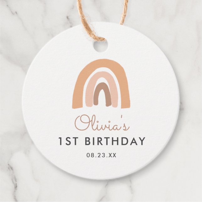 Étiquettes Cadeau Boho Rainbow 1er anniversaire Merci Favoriser (Devant)