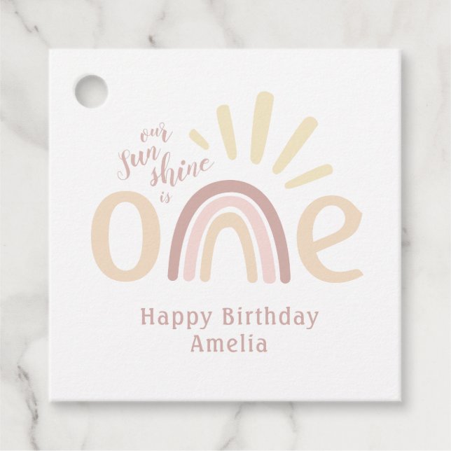 Étiquettes Cadeau Boho Rainbow et Sunshine 1er anniversaire (Devant)
