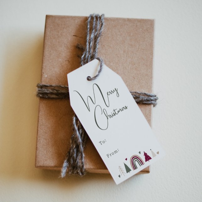 Étiquettes-cadeau Boho Rainbow & Hearts Joyeux Noël à et de (Créateur téléchargé)