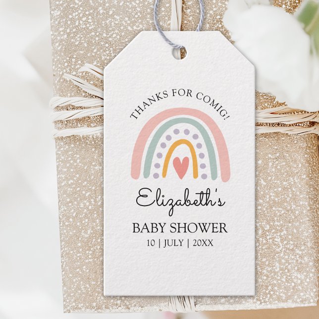 Étiquettes-cadeau Boho Rainbow | Pastel Minimalist Baby Shower girl (Créateur téléchargé)