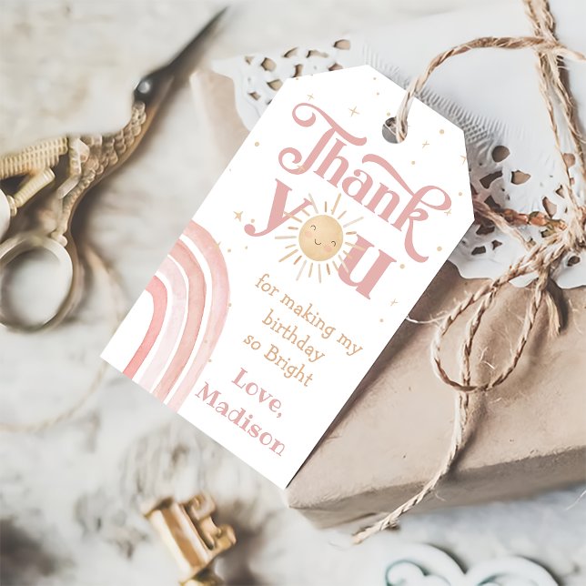 Étiquettes-cadeau Boho Rainbow Sunshine Anniversaire Merci Cadeau Ta (Créateur téléchargé)
