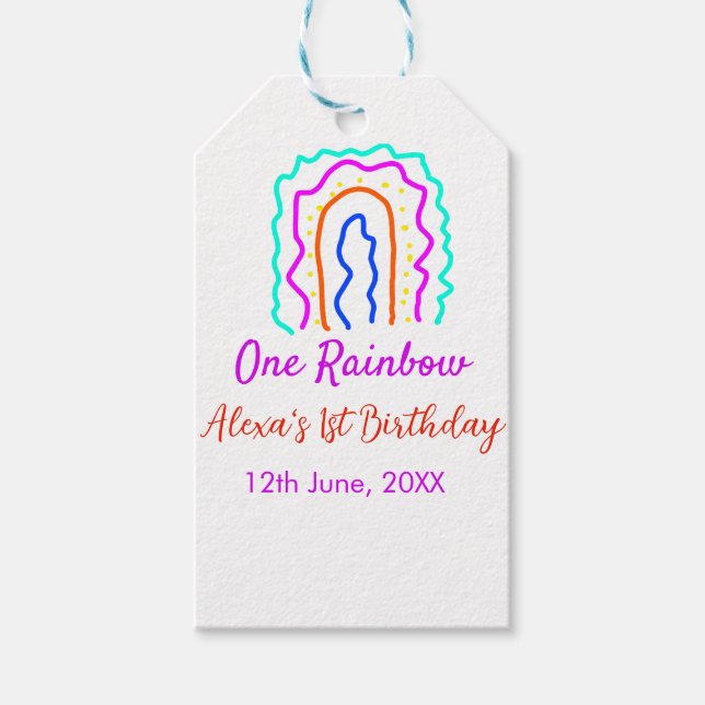 Étiquettes-cadeau Boho Rainbow un anniversaire enfants brillant rétr (Devant)