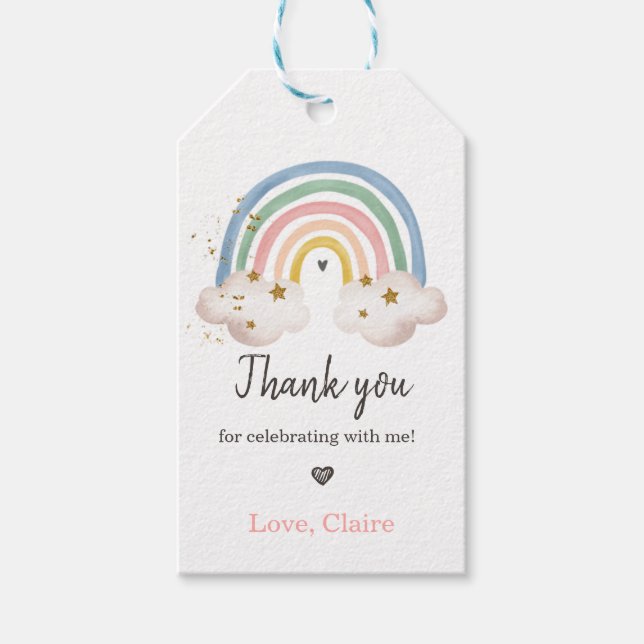 Étiquettes-cadeau Boho Rainbow Watercolor Anniversaire Favoriser le  (Devant)