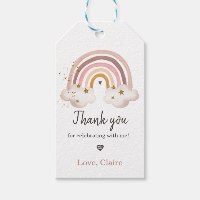 Étiquettes-cadeau Boho Rainbow Watercolor Anniversaire Favoriser le  (Devant)